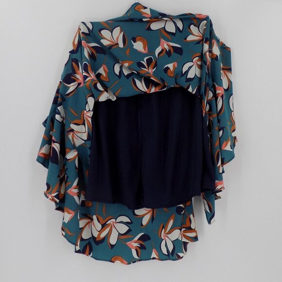 Modcloth Floral Print Skirt Size 2X Button Front Flowy Teal - Picture 4 of 5